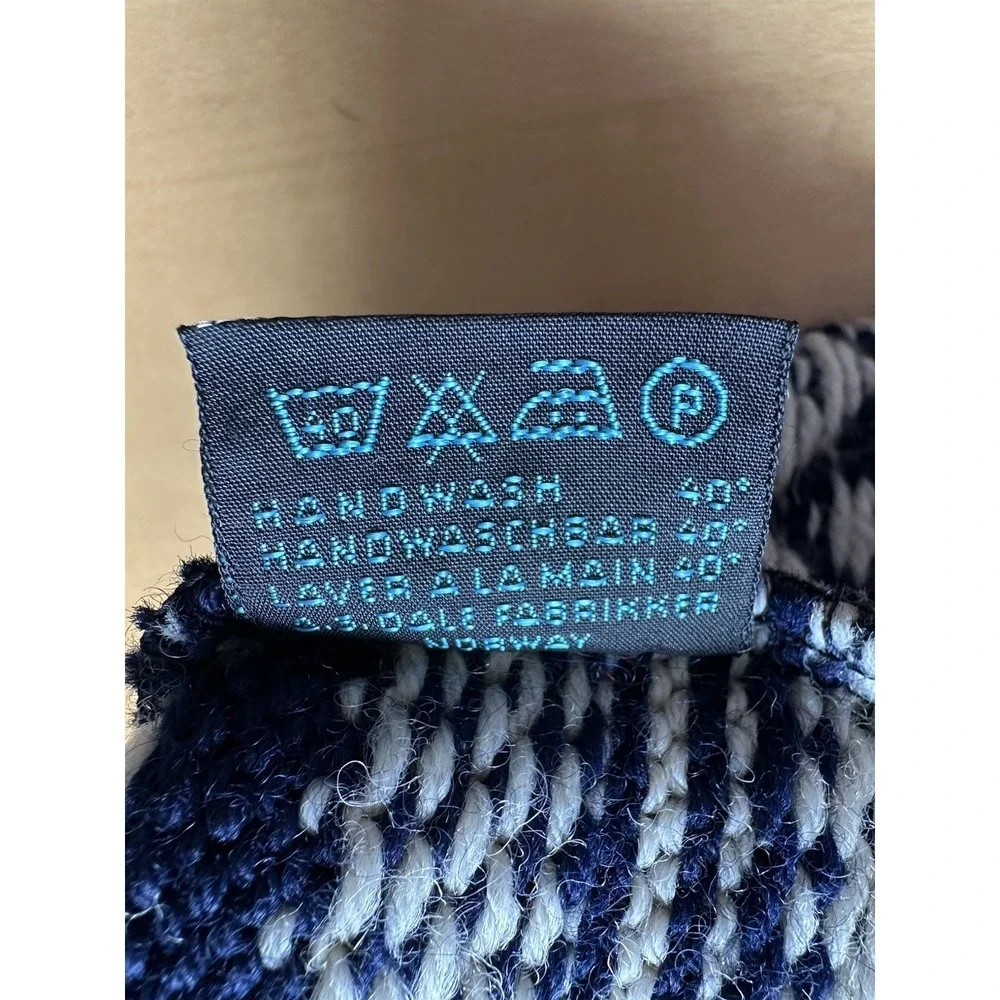 Vintage Dale of Norway Fair Isle Wool Ski Hat Beanie Pom Pom Nordic Blue